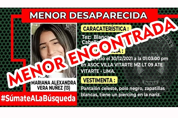 Hallan en Chile a adolescente peruana desaparecida desde diciembre